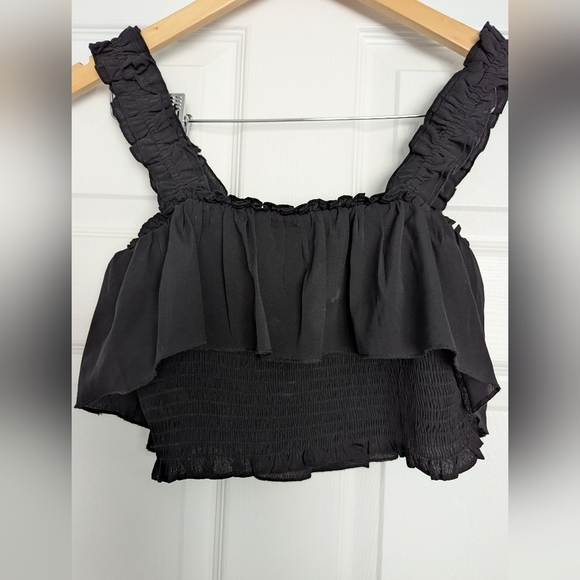 Forever 21 Black Smocked Ruffle Crop Top - Picture 2 of 11